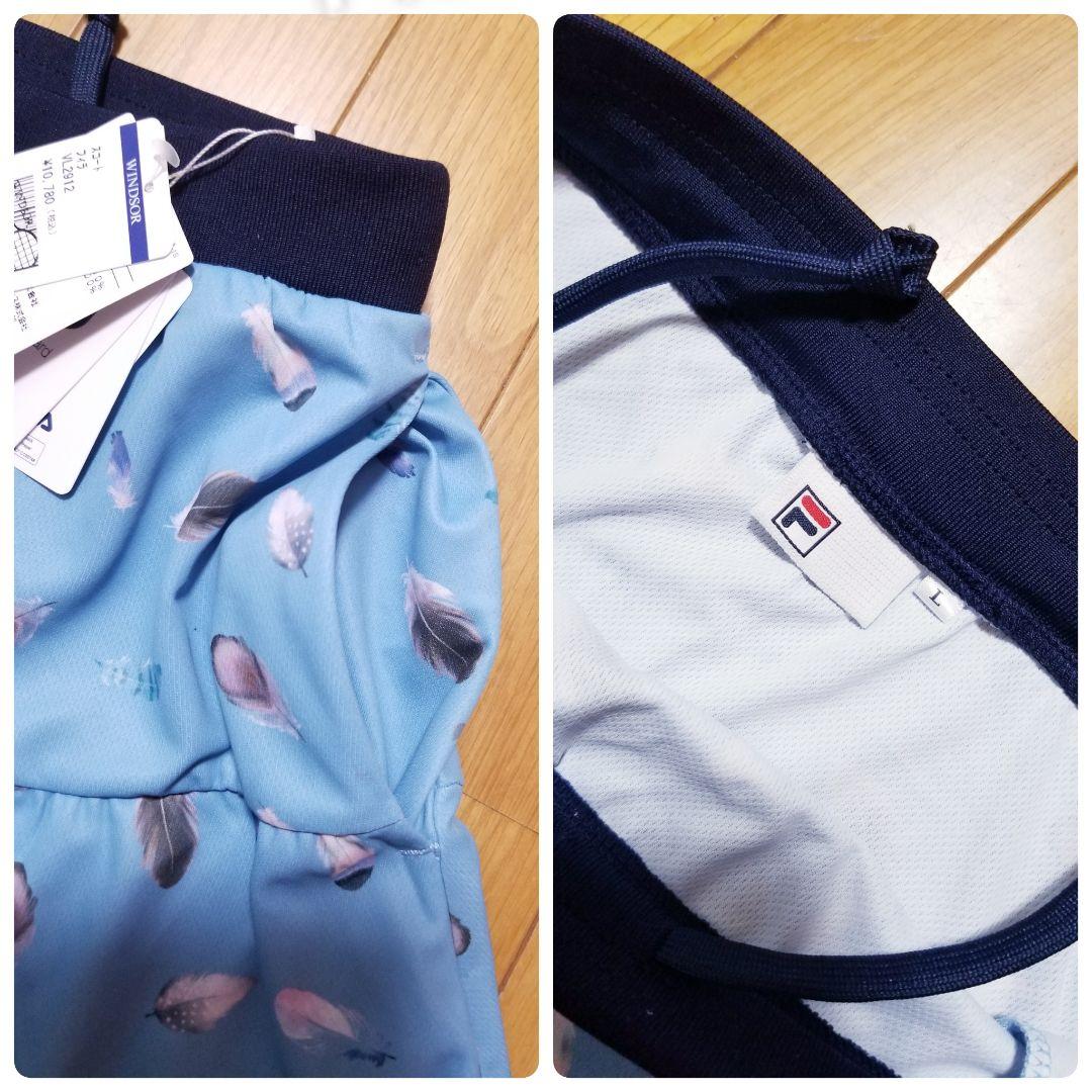 新品フィラ FILA テニスウェア ゲーム Tシャツ　スコート フェザー総柄