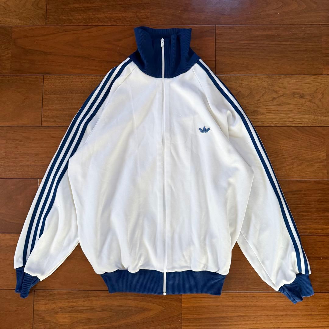 【希少サイズ】80s アディダス トラックジャケット デサント製 6号XL 白紺