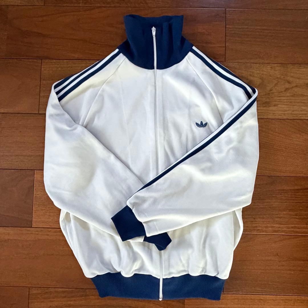 【希少サイズ】80s アディダス トラックジャケット デサント製 6号XL 白紺