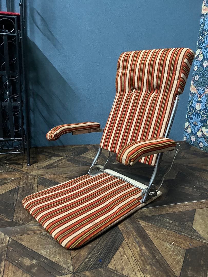 折りたたみ 座椅子 ストライプ 昭和レトロ 当時物 インテリア