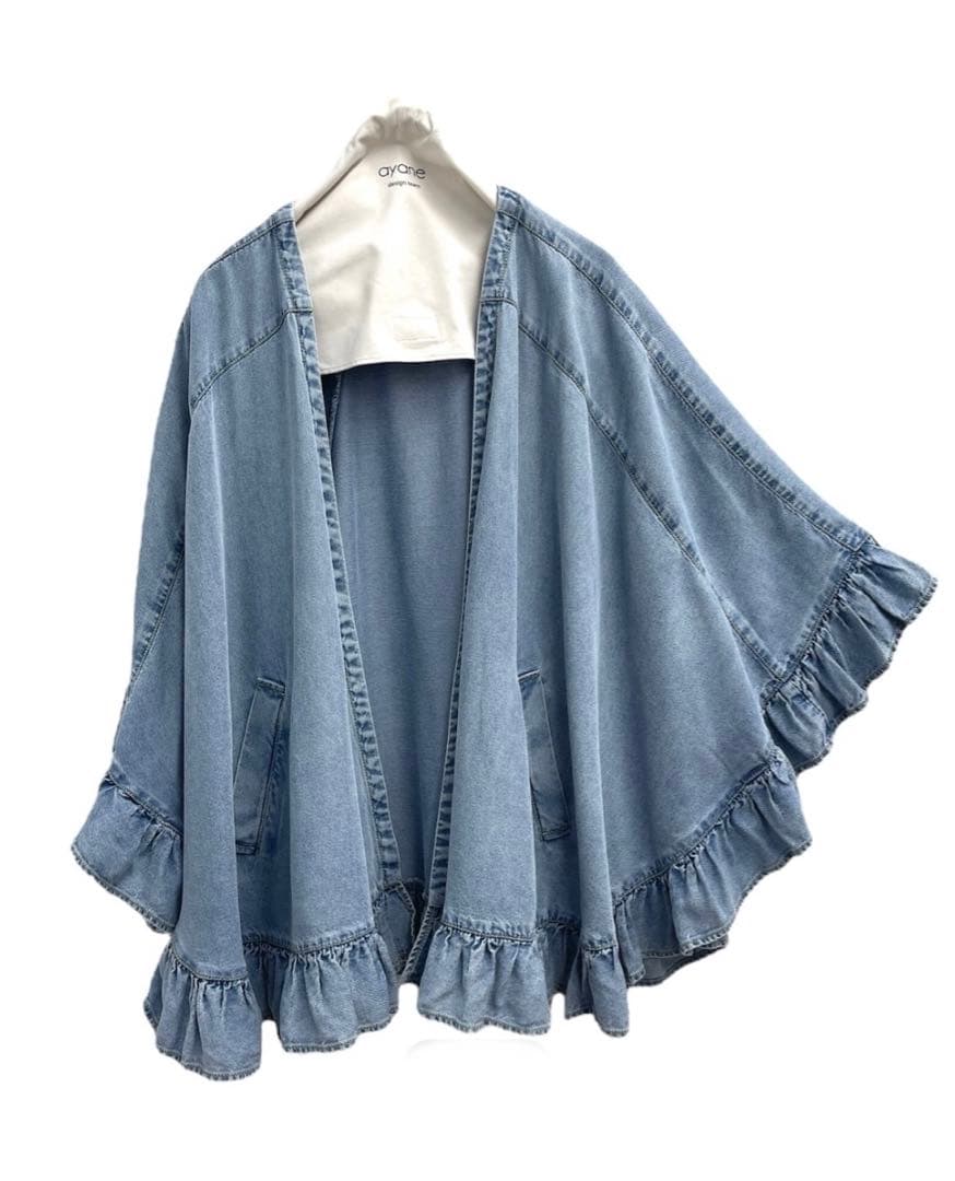 【短期出品】新品 ayane アヤン テンセルデニムフリルポンチョ ブリーチ