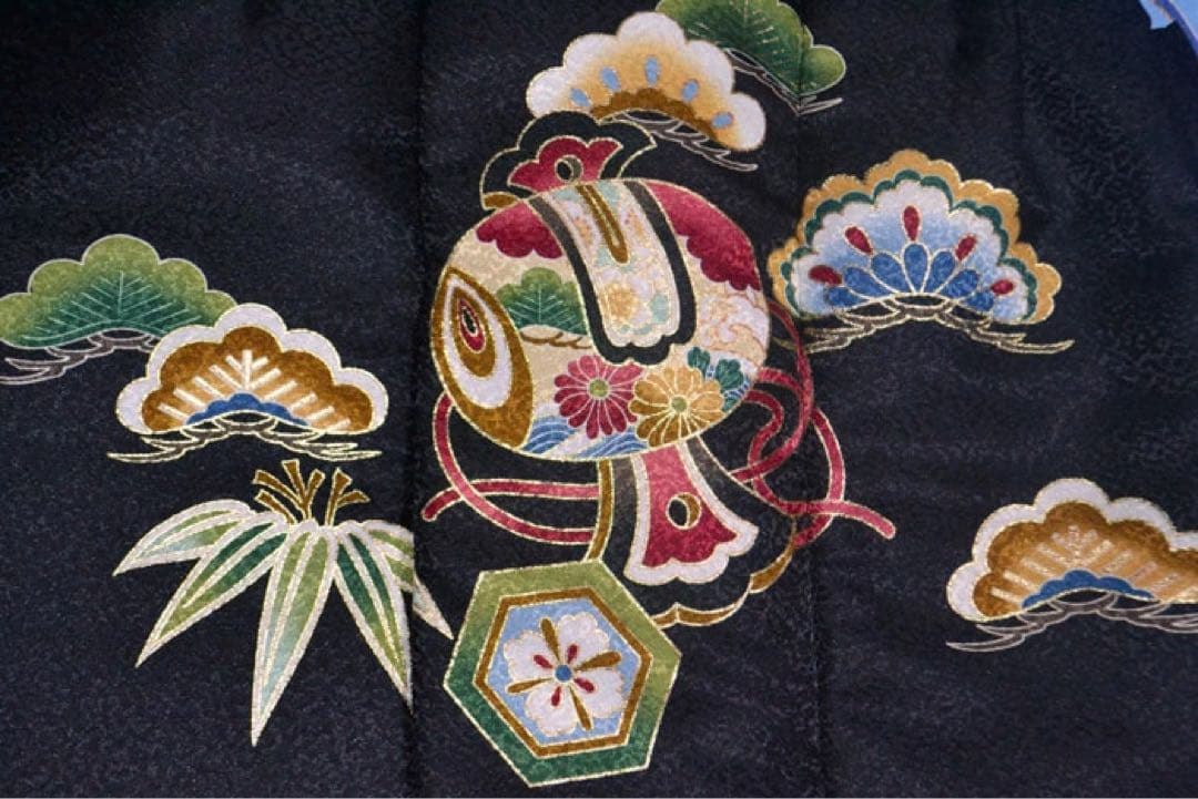 半額以下　1点のみ　若干訳あり　七五三 着物 3歳 男の子 被布セット 黒　水色