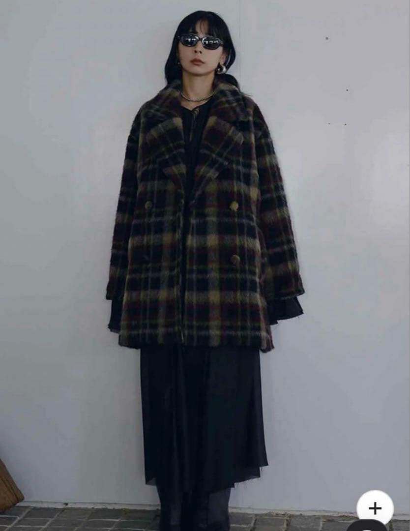AMERI ADORABLE SHAGGY CHECK COATブラック S - メルカリ