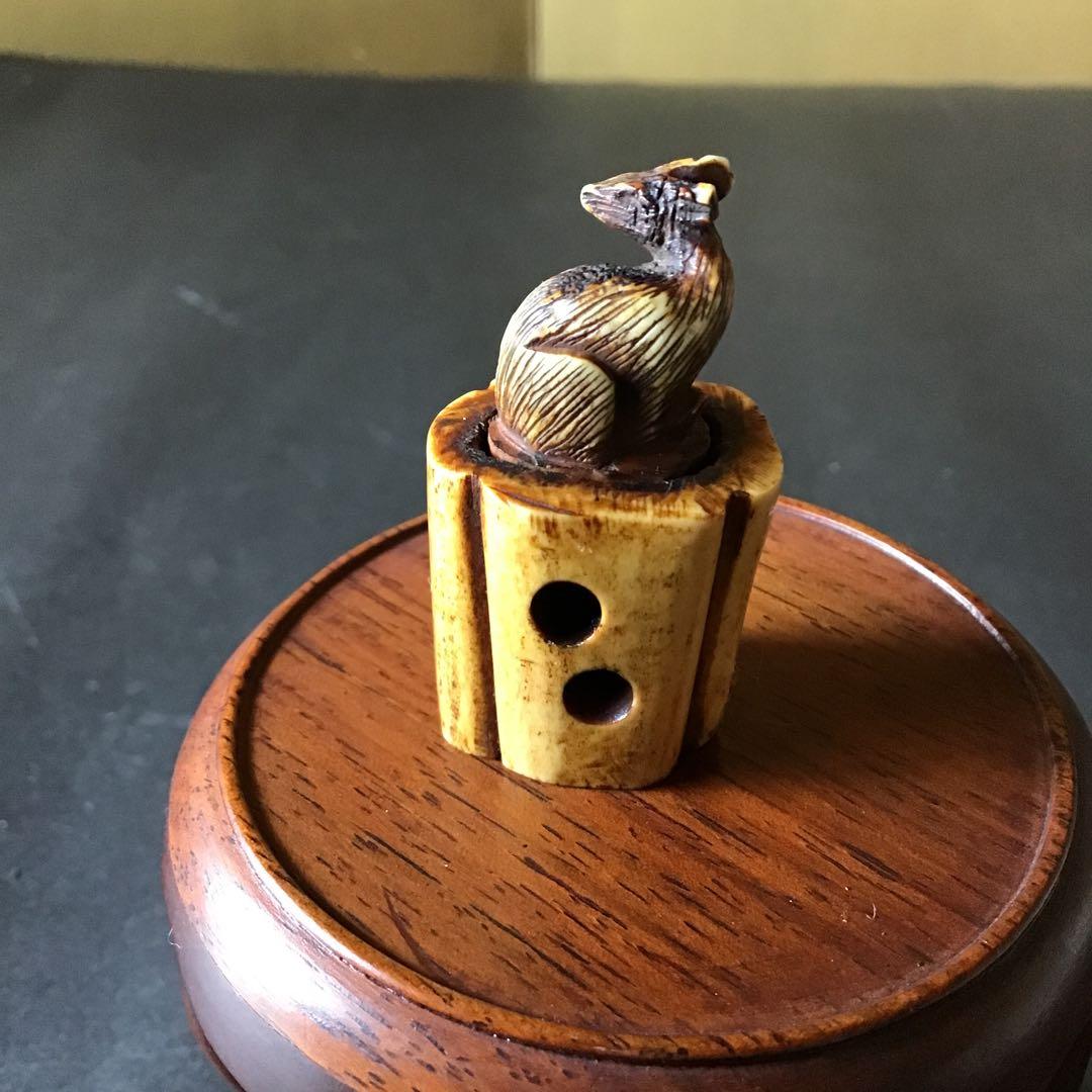 根付け　「狐」　江戸時代保証　ホンシュウ鹿角