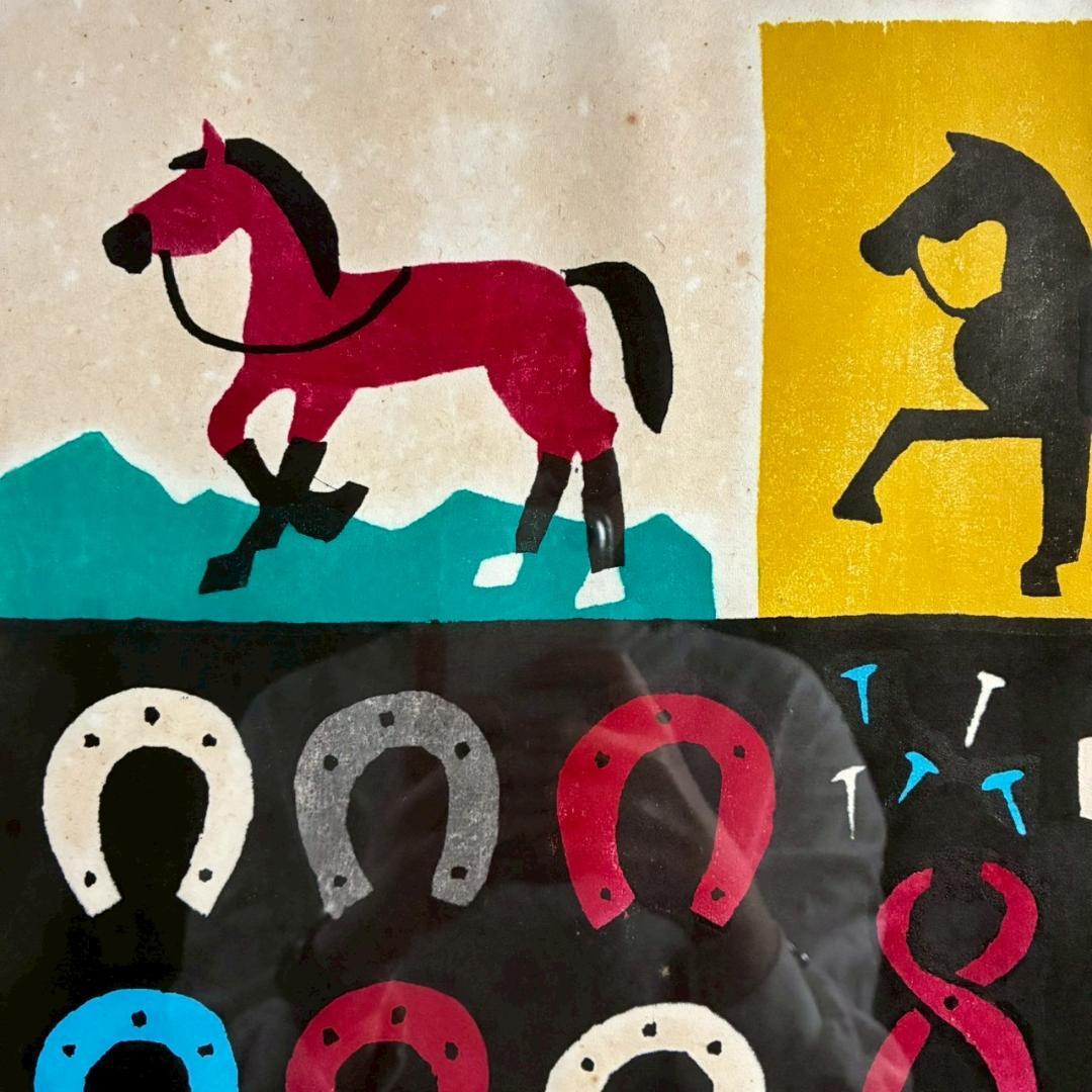 川西英「アンビルコーラス」木版画 直筆サイン入 額縁入 神戸を代表する木版画家