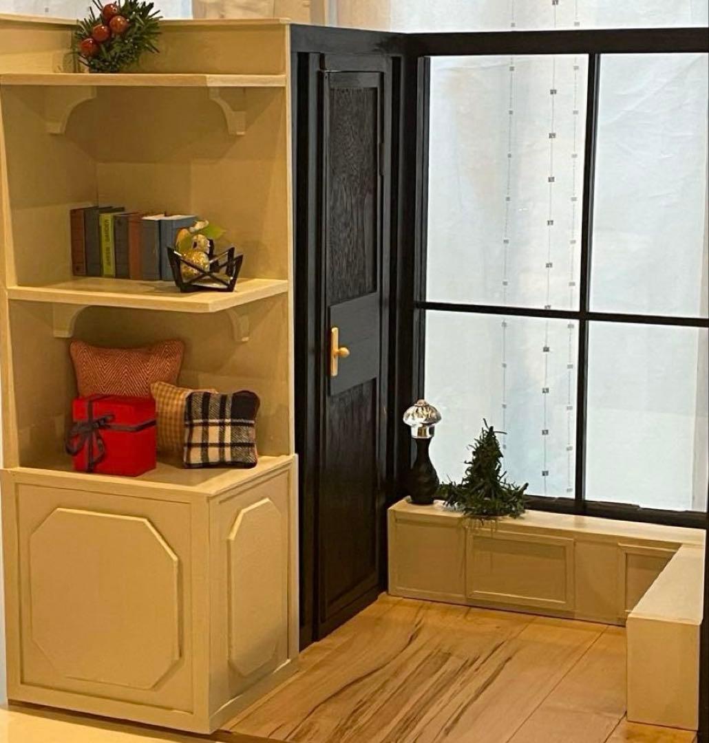 ドールハウス　撮影背景ボード　ハンドメイド☆ ルーム＆チェア＆シェルフ家具