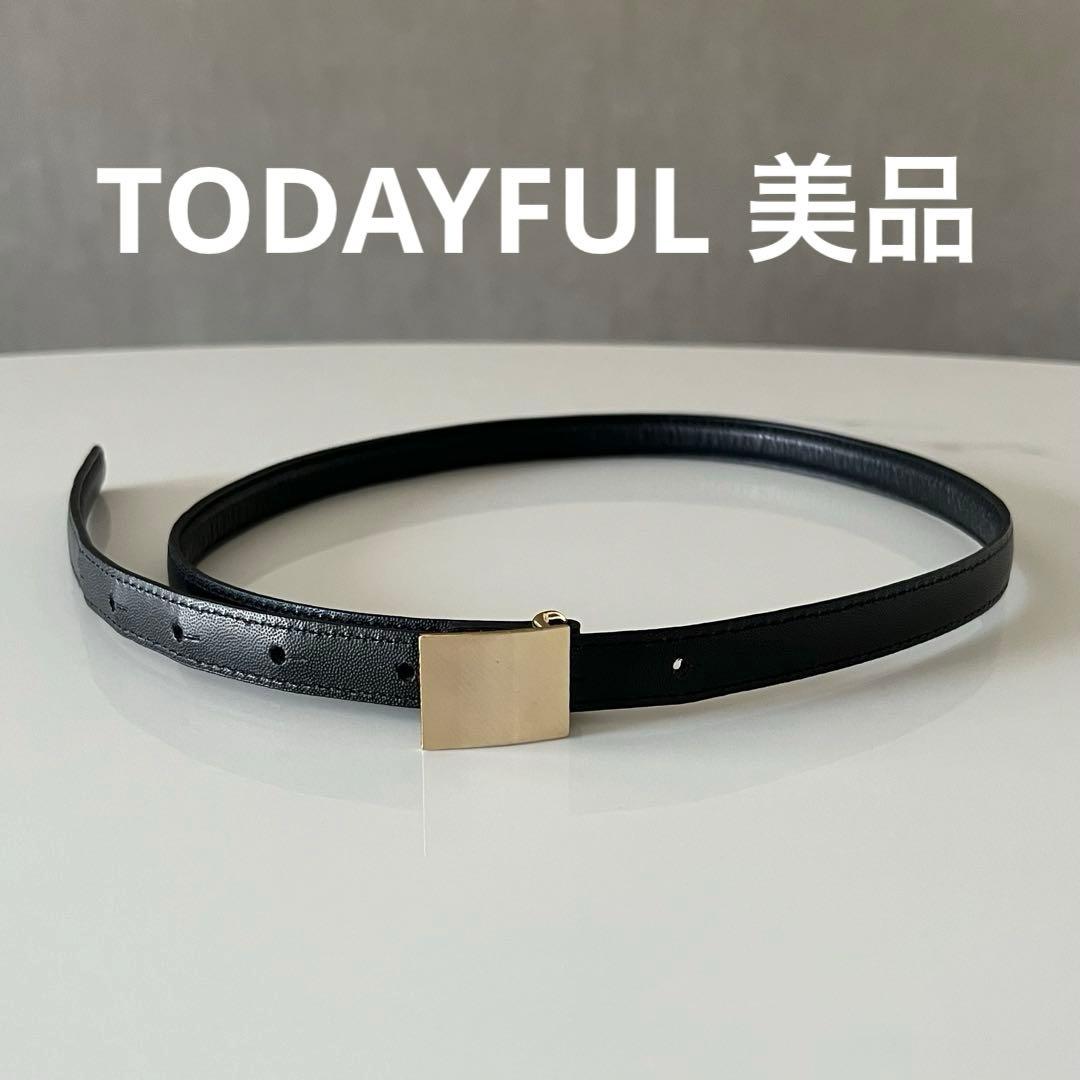 TODAYFUL スクエアプレートベルト ブラック レザー ゴールドバックル