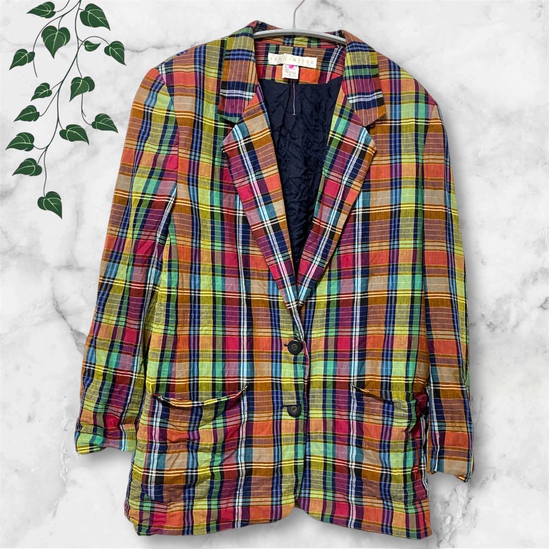 希少/90s【M】THE LIMITEDマルチカラー チェックジャケット レトロ