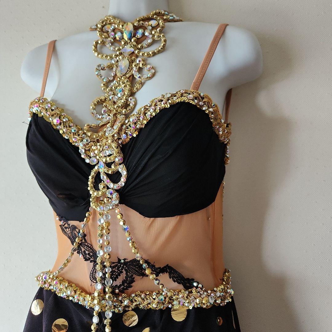 社交ダンス　スタンダード 黒と金　前上がり　アシンメトリー　小柄な方向け♬　M