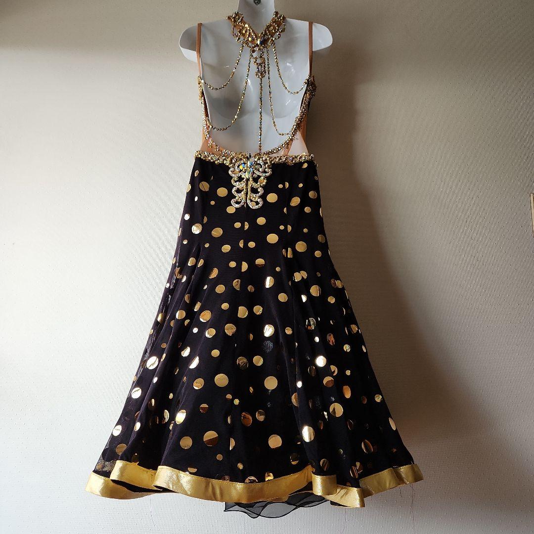 社交ダンス　スタンダード 黒と金　前上がり　アシンメトリー　小柄な方向け♬　M