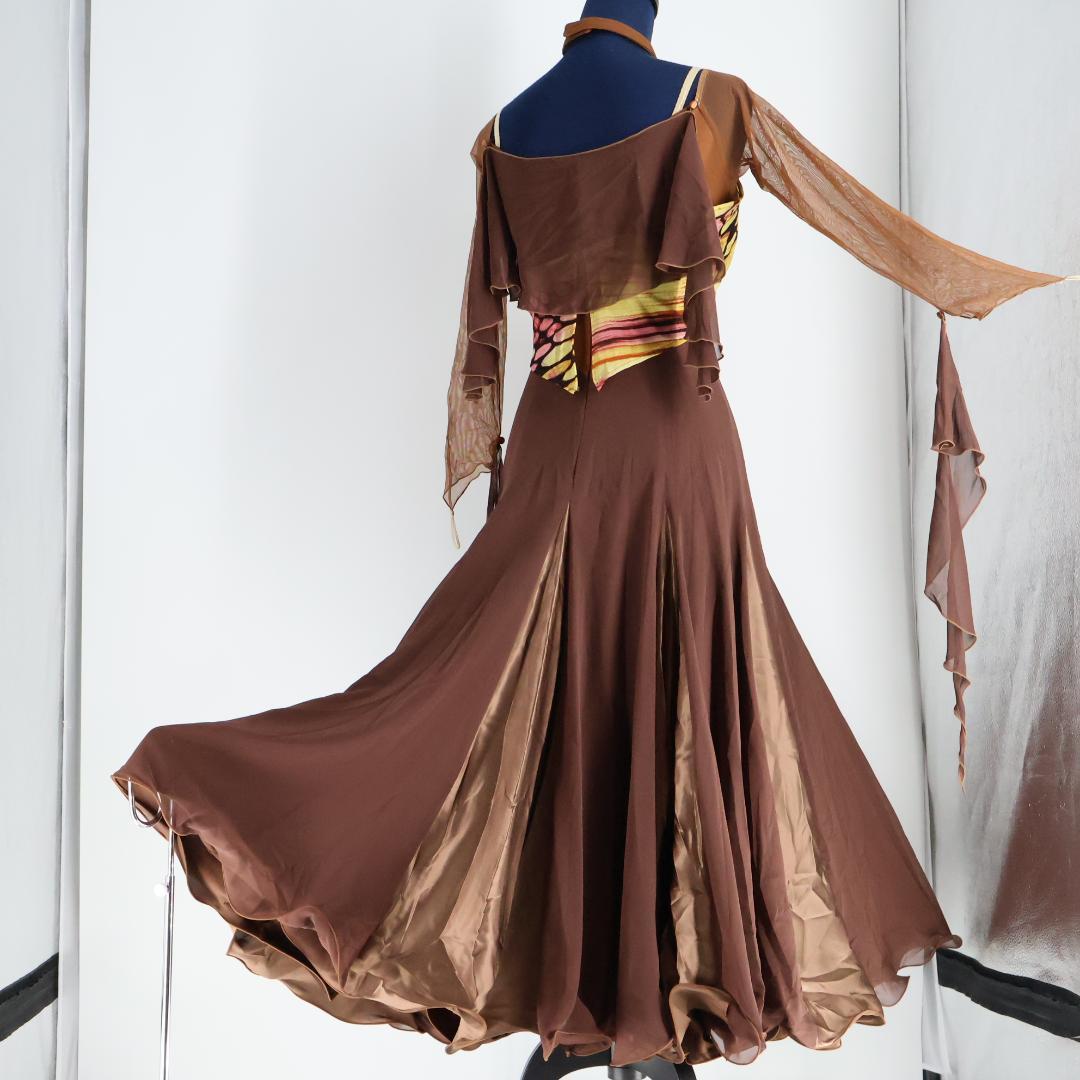 美品 社交ダンス衣装】ブラウン ワンピース ドレス 茶色 焦げ茶色