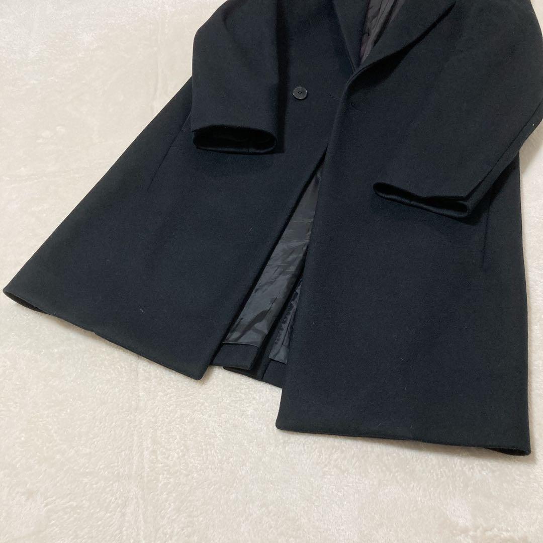 【美品】PUBLIC TOKYO メルトン ダブル チェスターコート ウール 黒