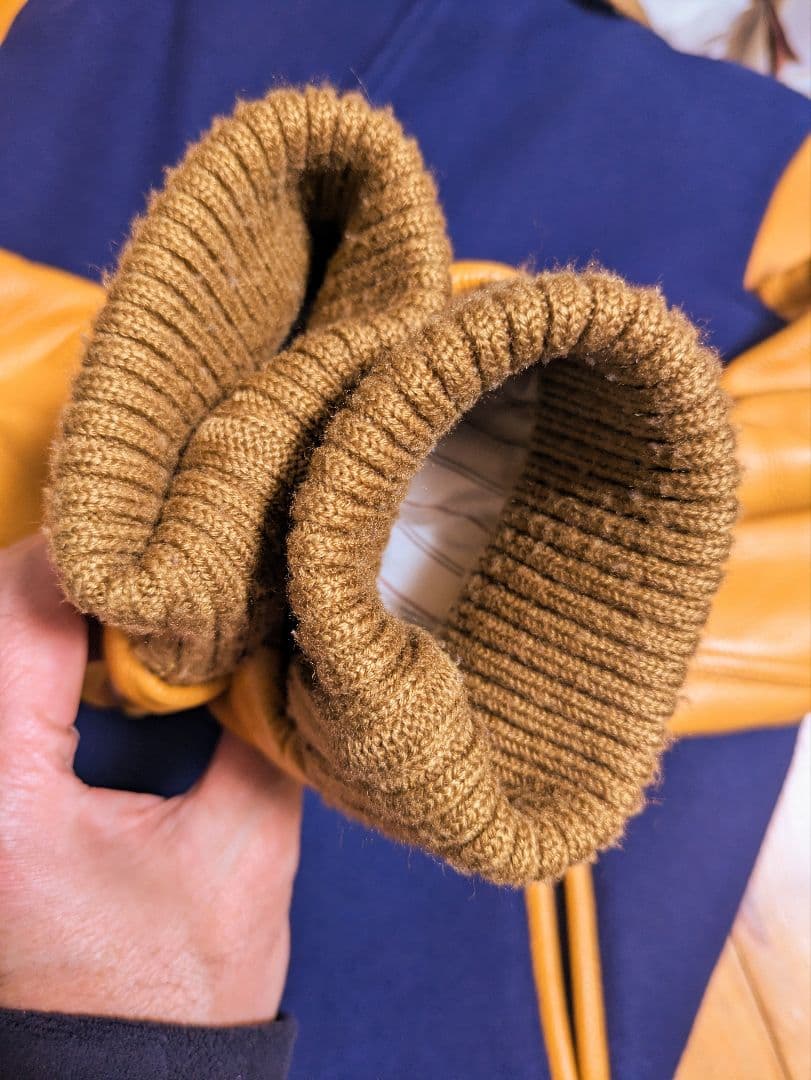 Bal Balance バル スタジャン 袖牛革 メルトン ネイビー イエロー