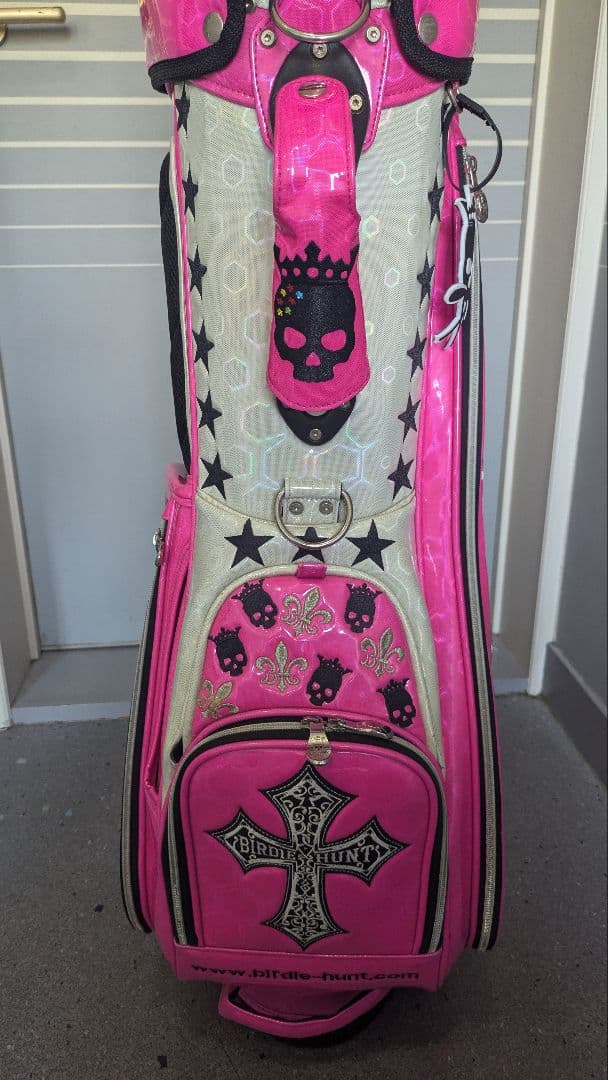 バーディーハント　ピンク スカル クロス ゴルフバッグ