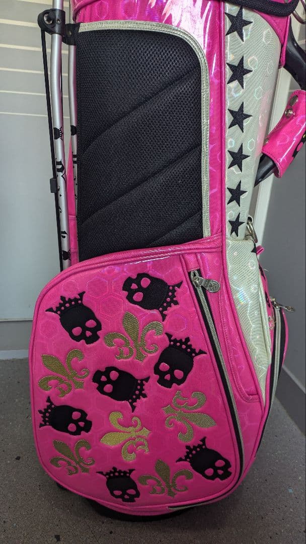 バーディーハント　ピンク スカル クロス ゴルフバッグ