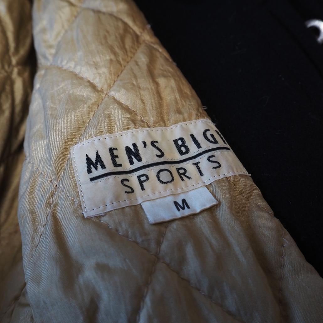 80s MEN'S BIGI 袖レザースタジャン アーチロゴ ワッペン 刺繍 黒