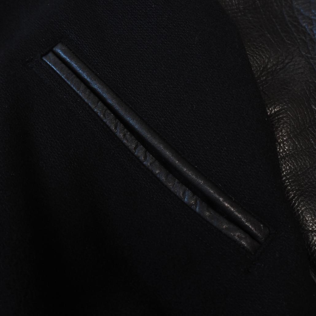 80s MEN'S BIGI 袖レザースタジャン アーチロゴ ワッペン 刺繍 黒