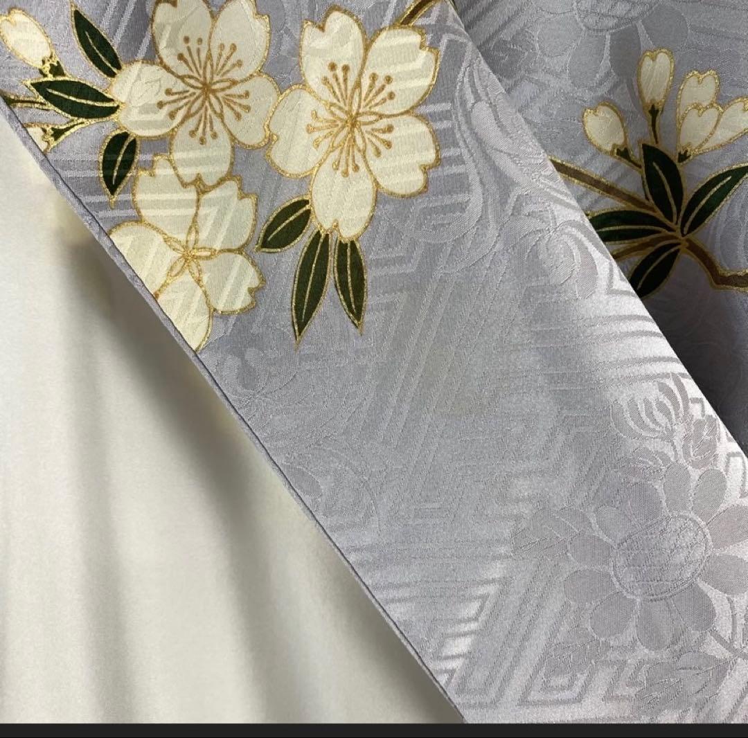 薄紫 水色 花柄 蝶模様 振袖