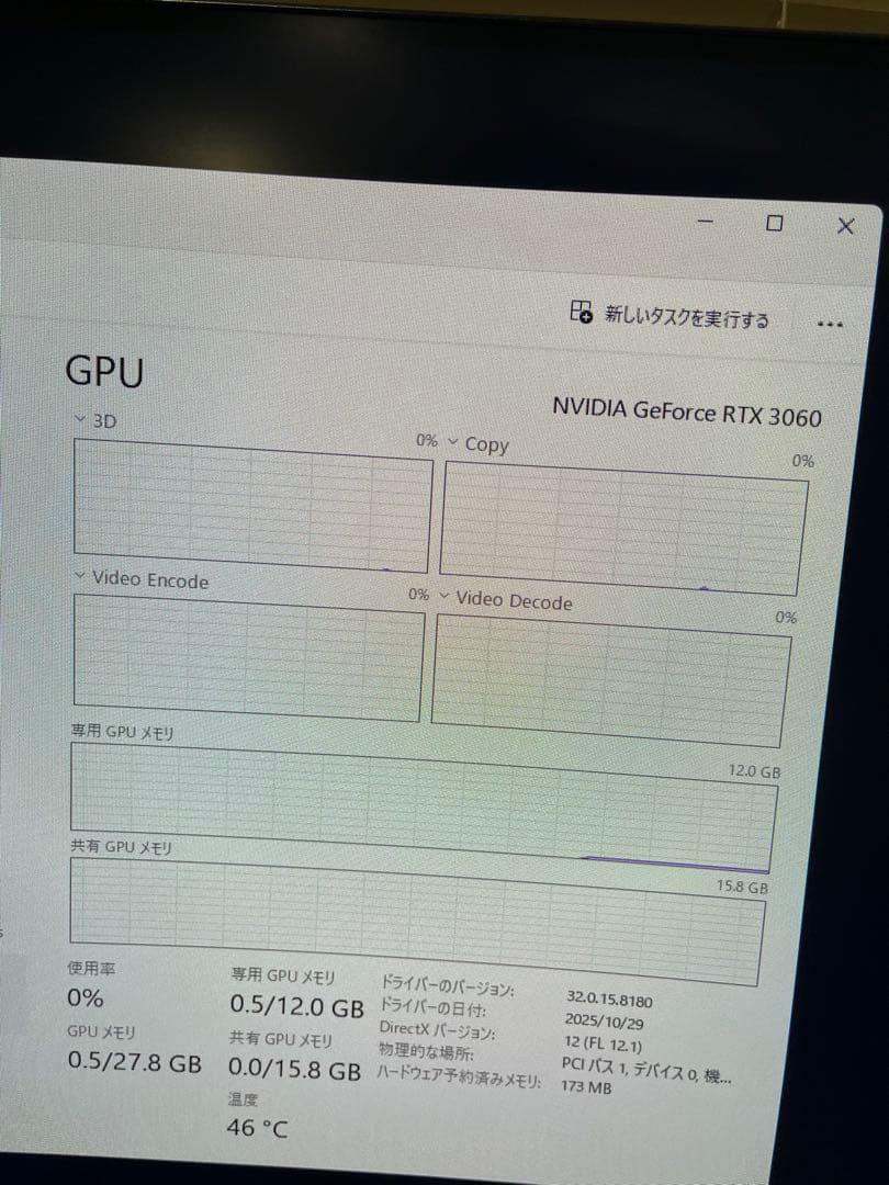 Geforce RTX3060 12GB palit シングルファン