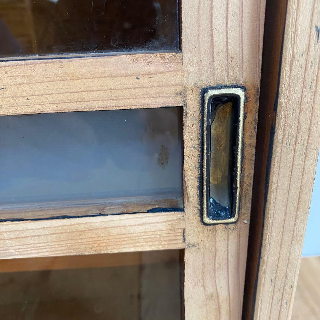 アンティーク ガラス 戸棚 キャビネット 食器棚 本棚 飾り棚 無塗装z