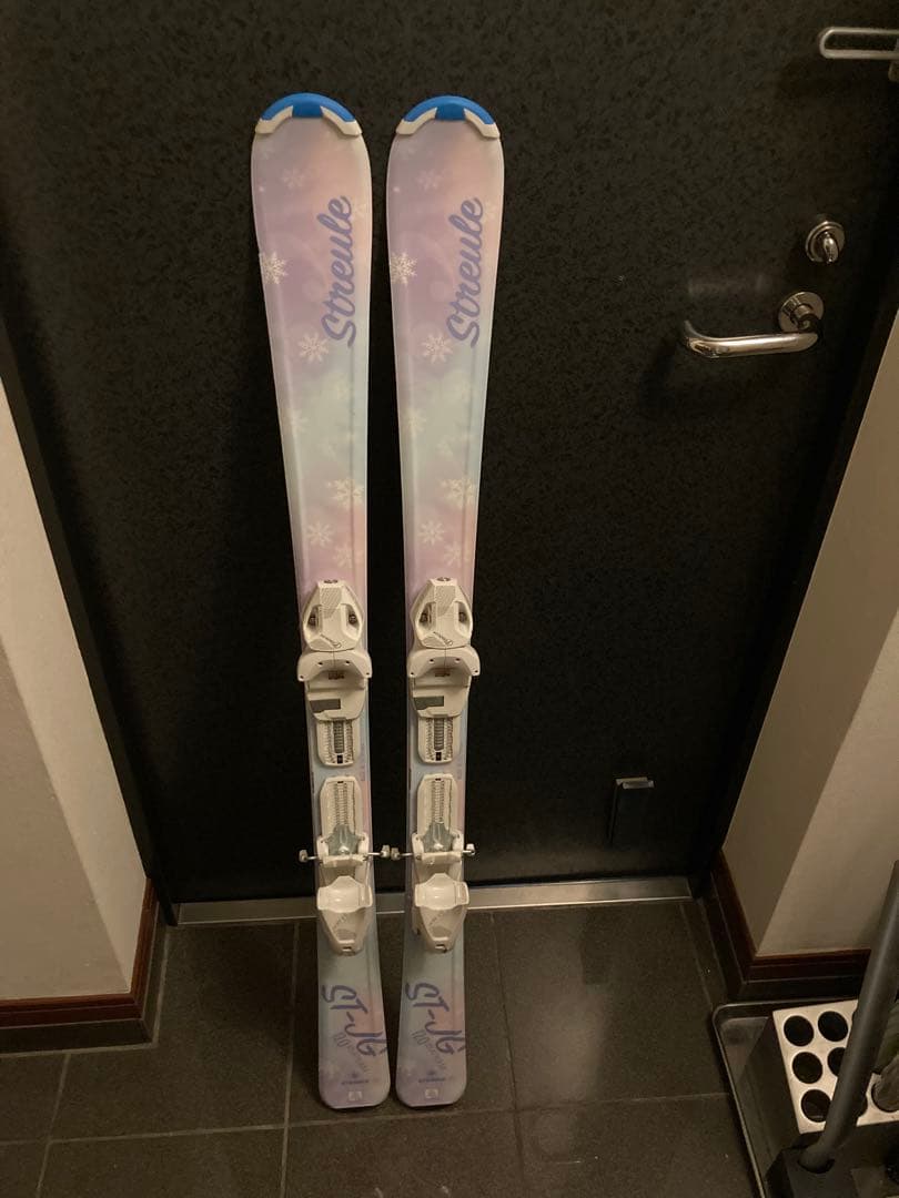 女の子 スキー板120cm ピンク水色パステル 雪の結晶模様 95㎝ストック付