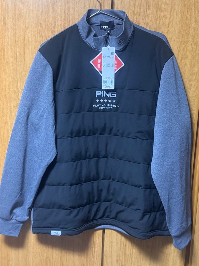 【ラスト1点】PING ハーフジップシャツ ウェアグレー×ブラック サイズLL