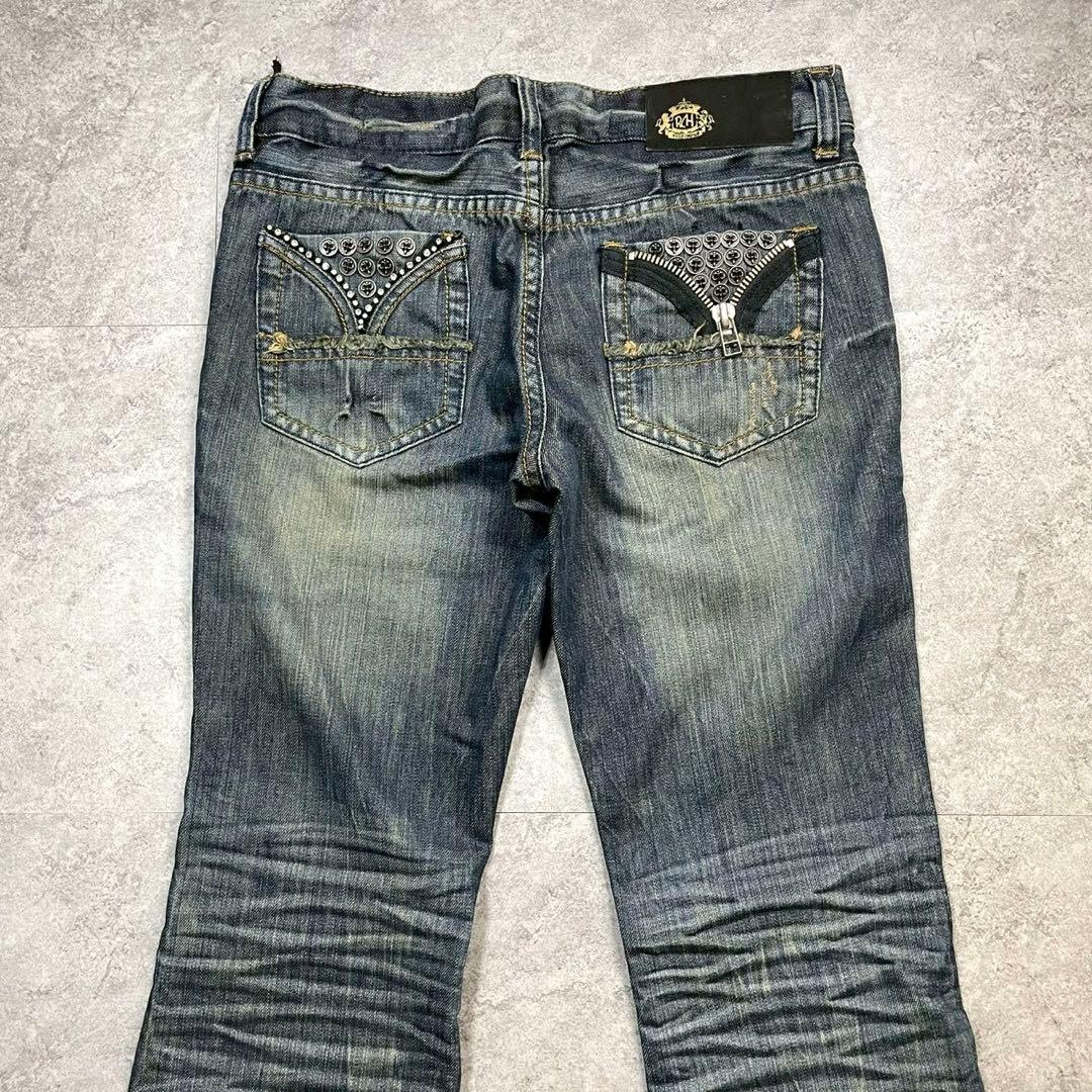 00s【archive】ジップフレアデニム/Y2K/スタッズ/お兄系/ギャル男◎