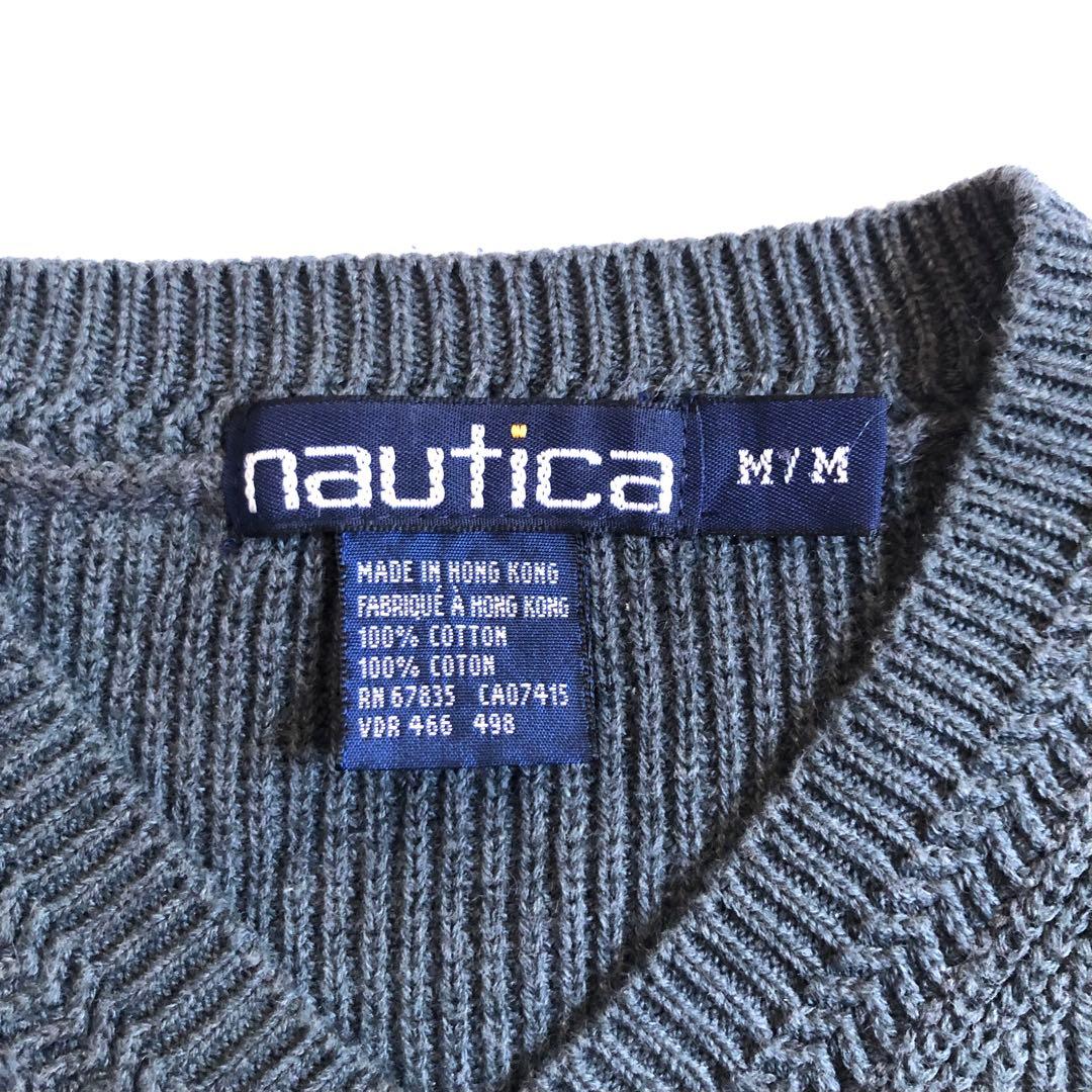 nautica 90s コットン ニット Vネック ボーダー セーター