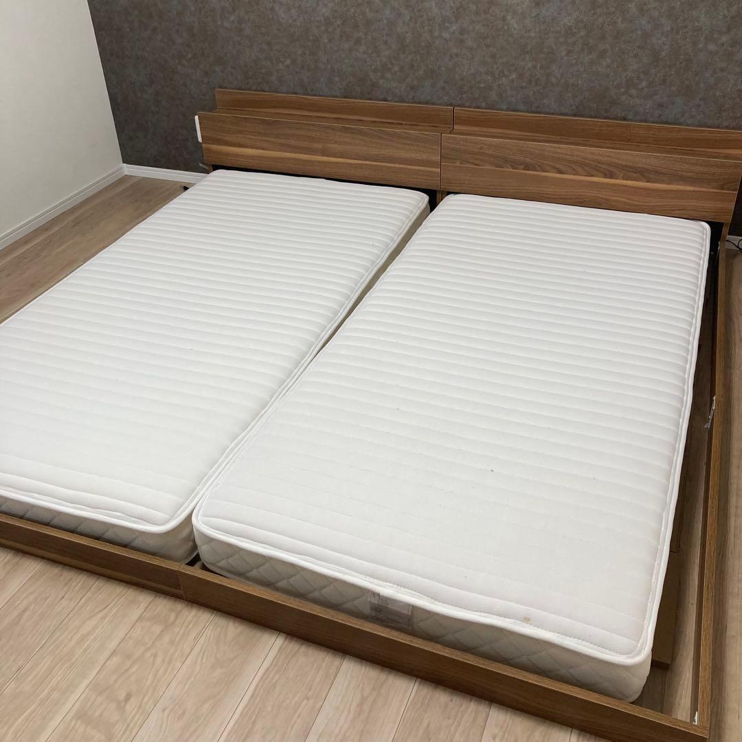 連結ベッド　シングルベッド台　ベッドフレーム ナチュラルウッド　説明書付き