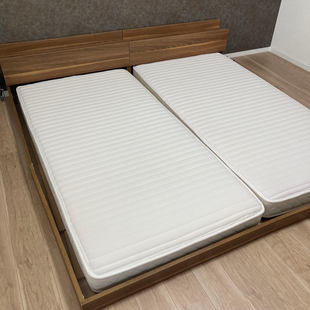 連結ベッド　シングルベッド台　ベッドフレーム ナチュラルウッド　説明書付き