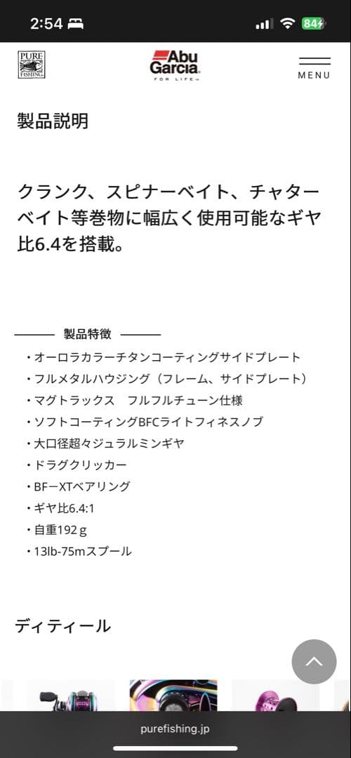 ベイトフィネス 6.4:1 巻き物用にも アブガルシア レボ エリート オーロラ