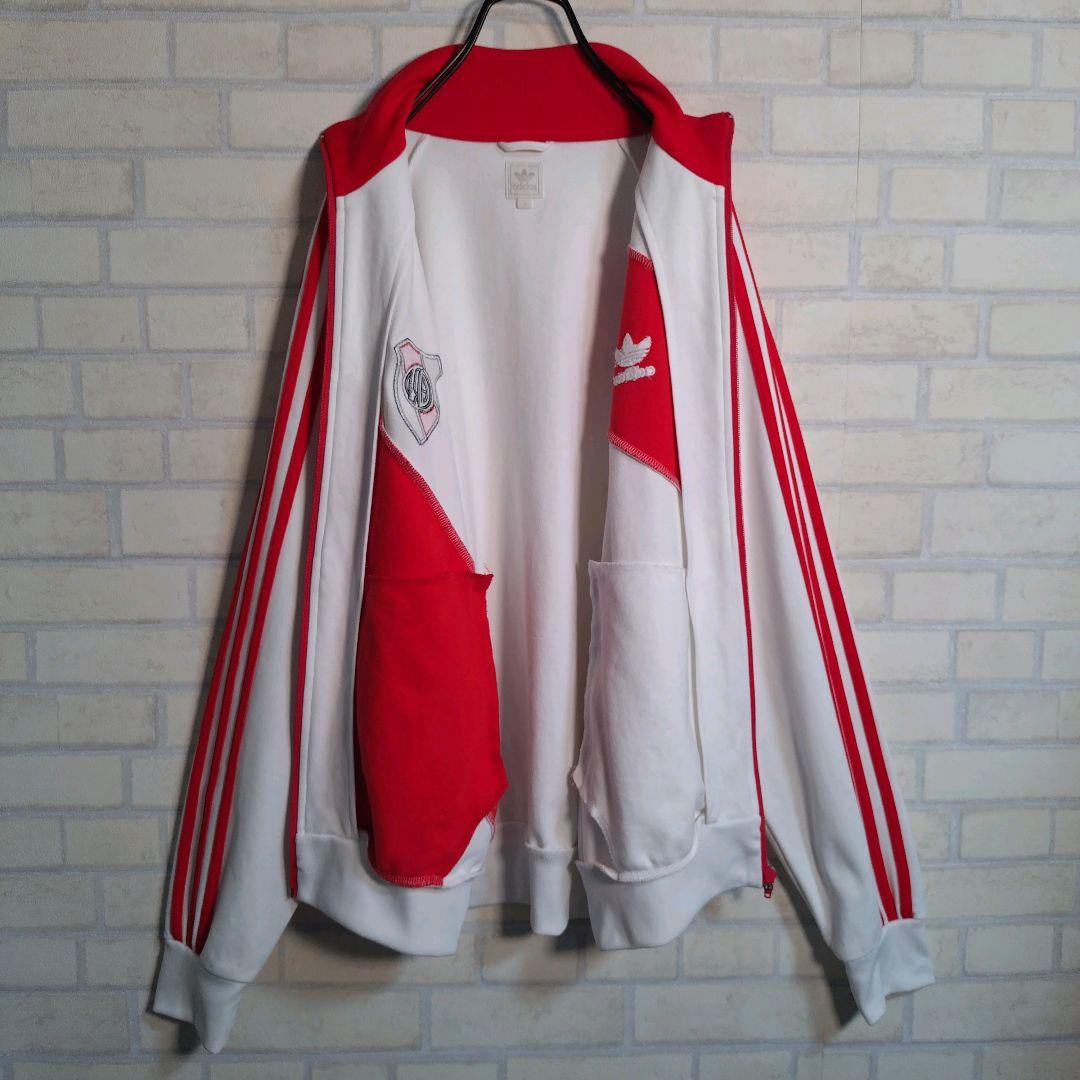 アディダス★リーベルプレート 刺繍ロゴ ワッペン トラックジャケット 白×赤 L