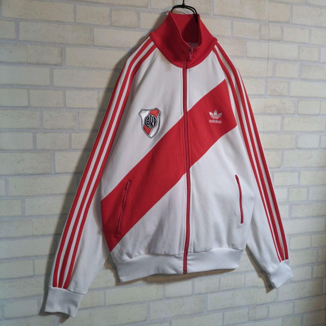 アディダス★リーベルプレート 刺繍ロゴ ワッペン トラックジャケット 白×赤 L