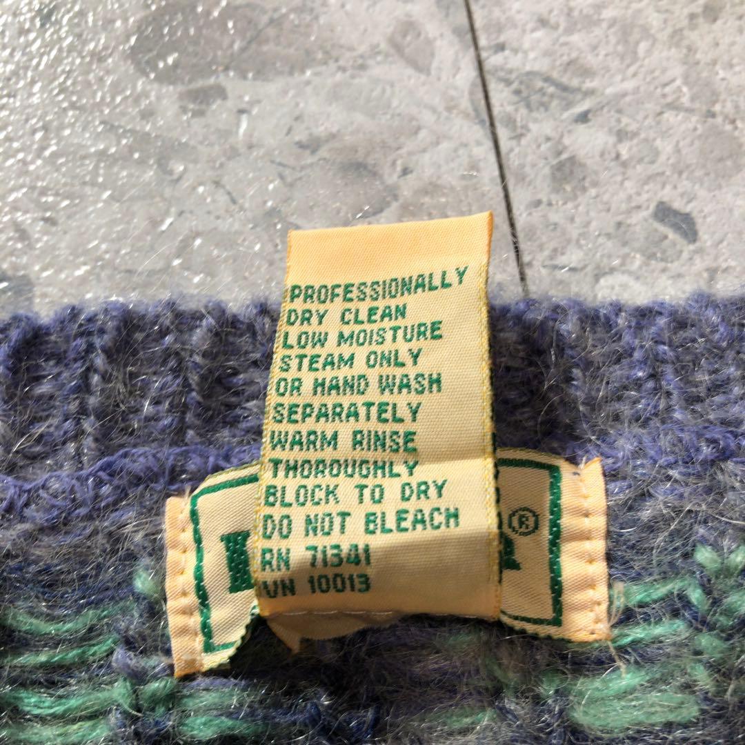 90s L.L.bean モヘアカーディガン　ニット　フェアアイル柄　サイズL