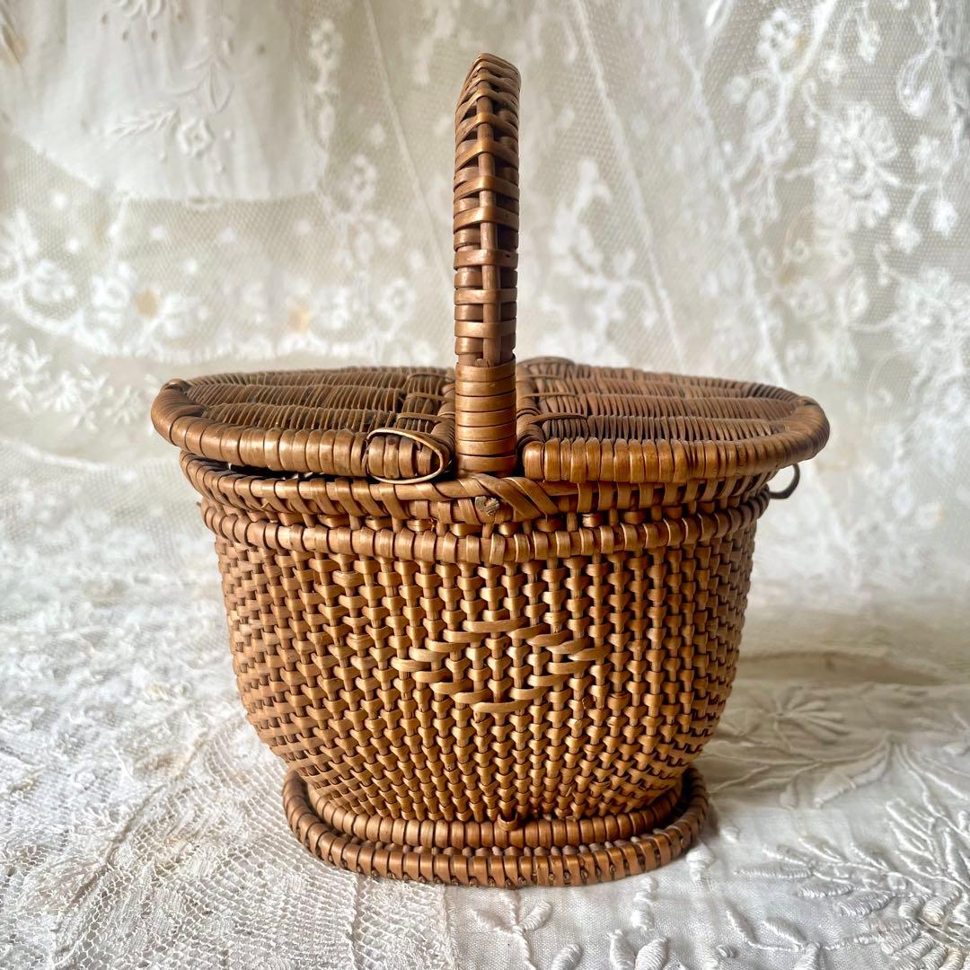 ドールパニエ（小）蓋付きバスケット フランスアンティーク かご　ミニ籠　人形用