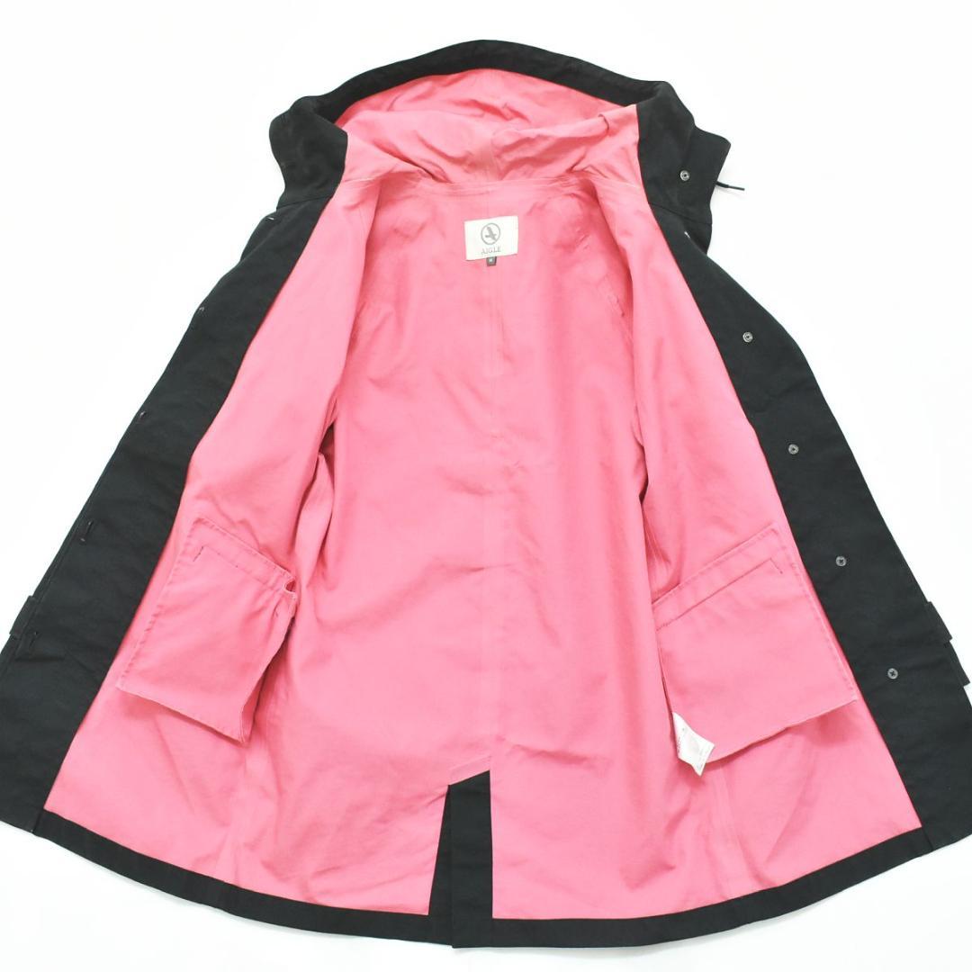 エーグル AIGLE フード付き 刺繍ロゴ ロング レイン コート M 紺 ♪