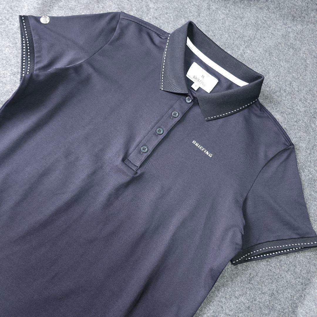 【ブリーフィング】人気立体ロゴネーム 半袖ゴルフポロシャツ 袖ロゴ 黒M