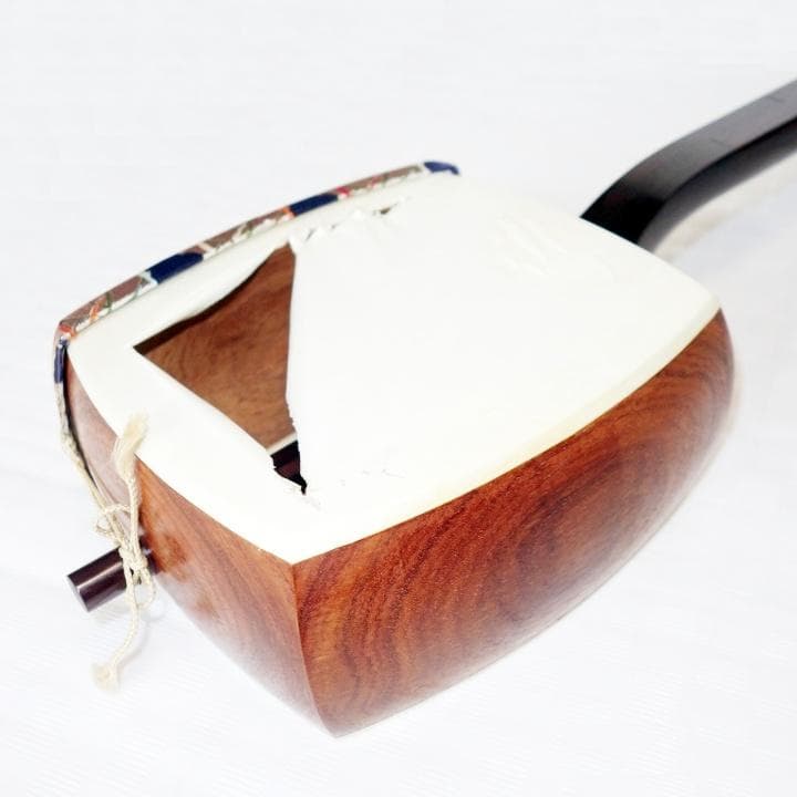 三味線　正寸　三ツ折　中棹　紫檀　丸打胴　弦なし　皮破れ