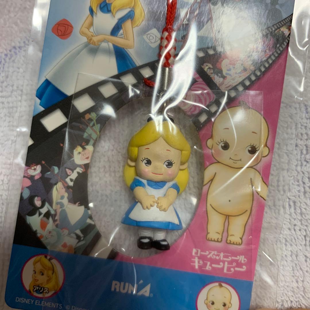 キュージョン ディズニー アリス チシャ猫 白ウサギ 根付けストラップ