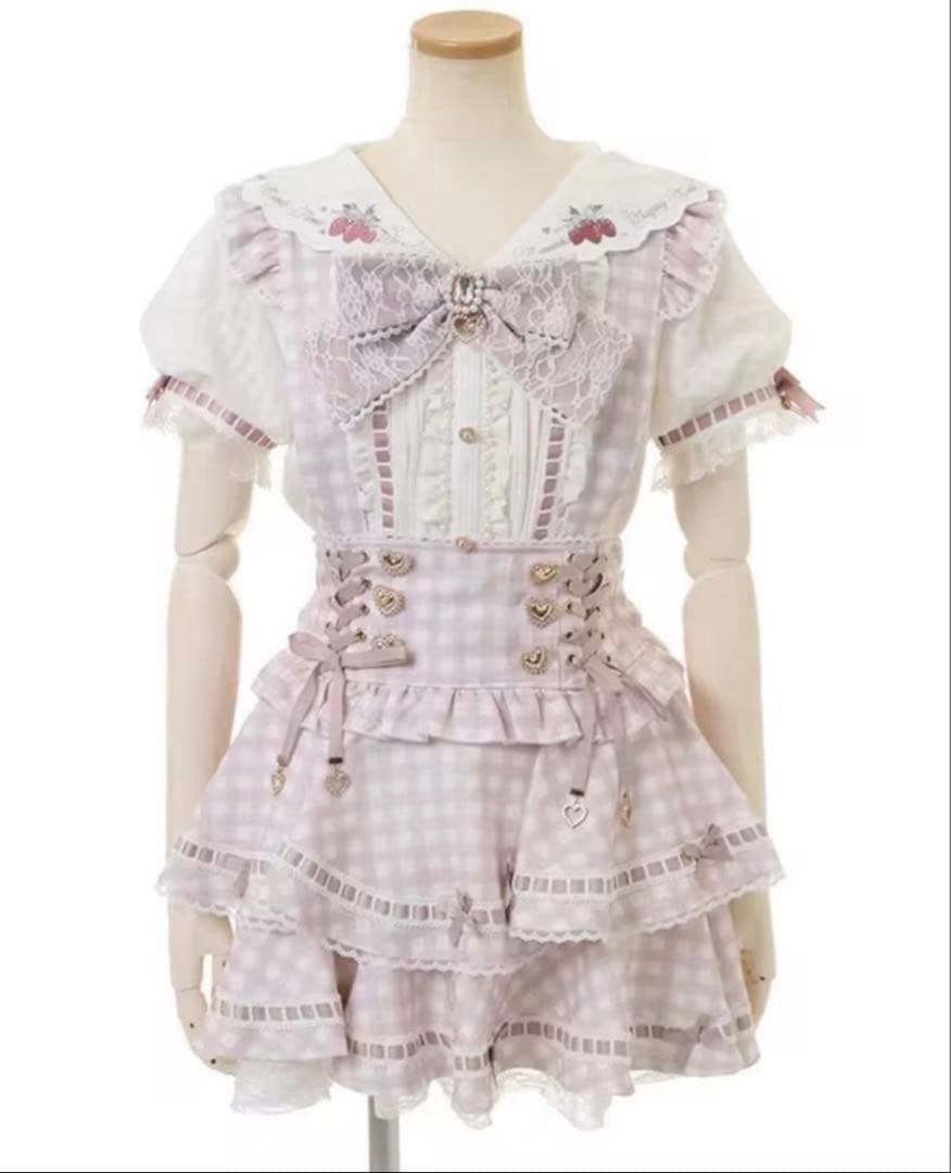 LIZLISA リズリサ はしごリボンギンガムティアードスカパン ピンク