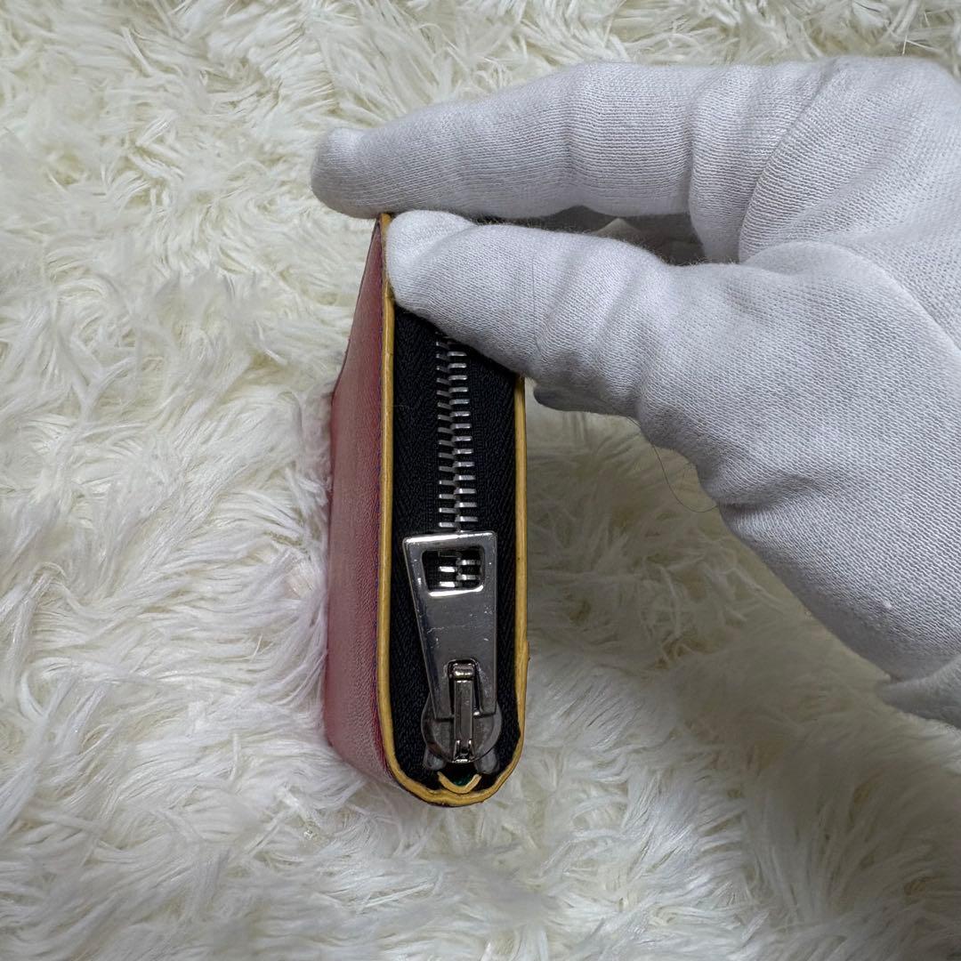 箱あり　マルニ　2つ折り　ラウンドジップ　バイカラー　青　赤　本革　保存袋