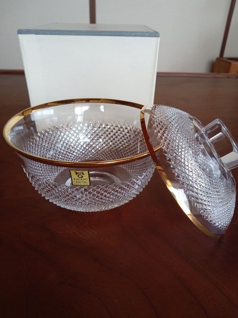 カガミクリスタル　江戸切子　蓋物　菓子器　キャンディポット　箱付き