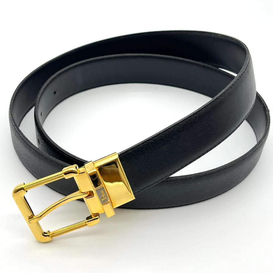クリスチャンディオール ベルト ロゴ刻印バックル ゴールド 本革
