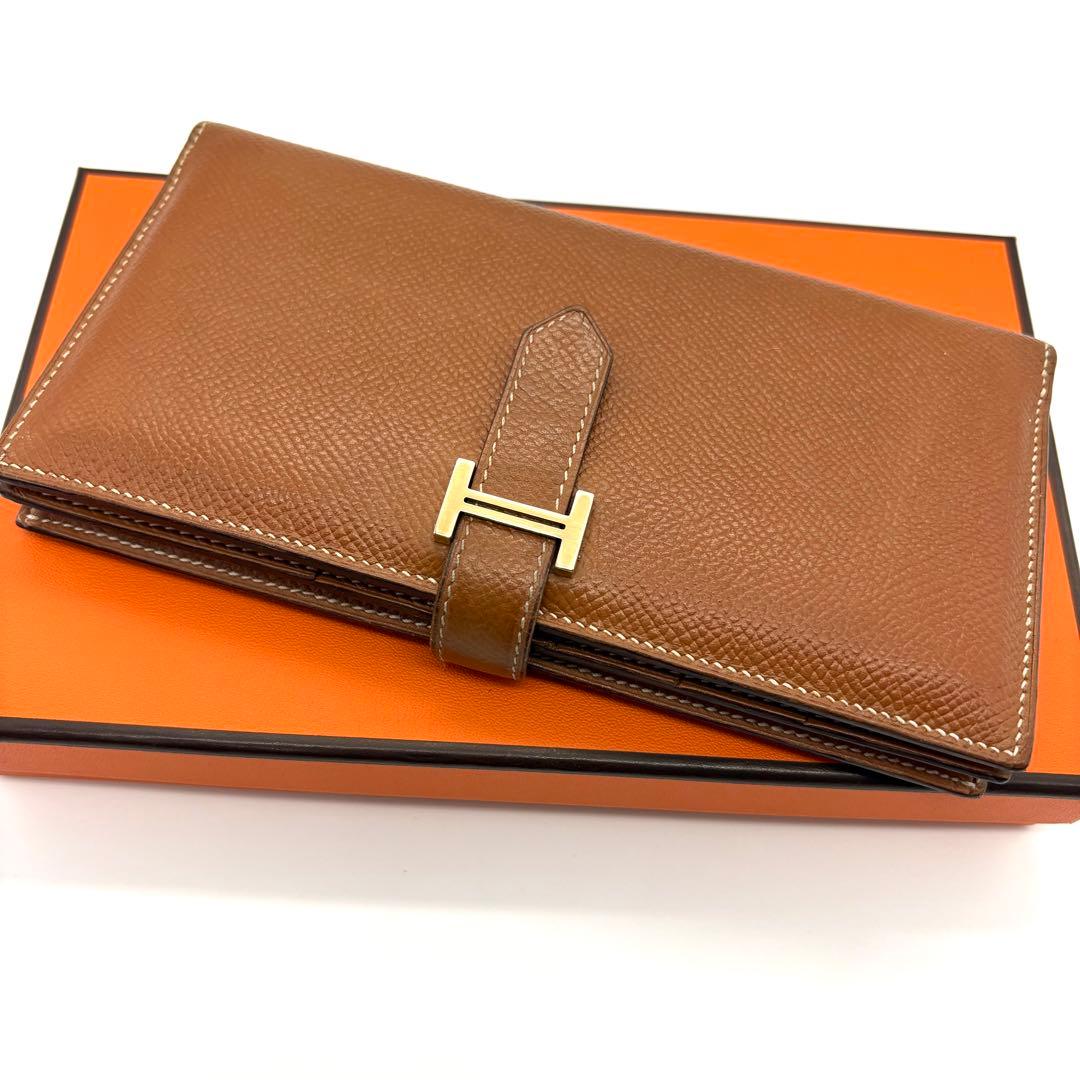 HERMES エルメス ベアンスフレ ゴールド 長財布　鑑定済み