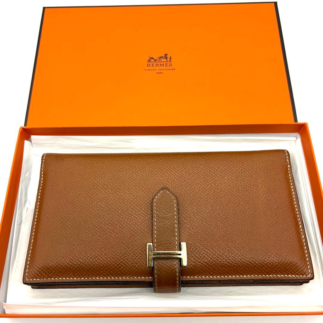 HERMES エルメス ベアンスフレ ゴールド 長財布　鑑定済み