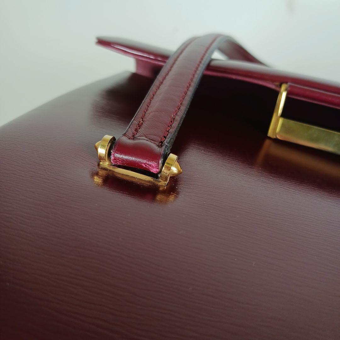 ランバン ヴィンテージ スムースレザー ハンドバッグ 光沢 ボルドー