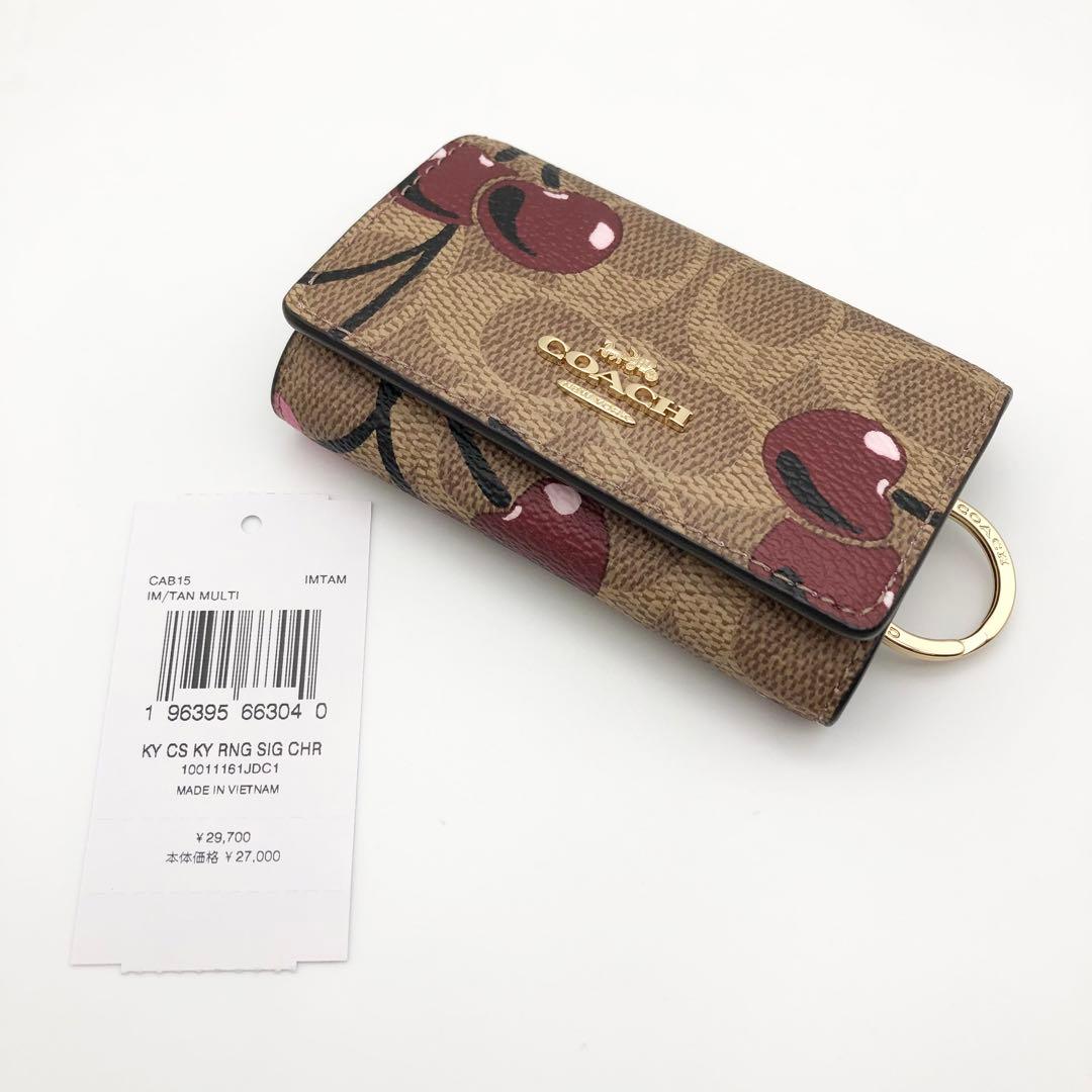 COACH 大人気！！ 5リングキーケース シグネチャー チェリープリント 新品