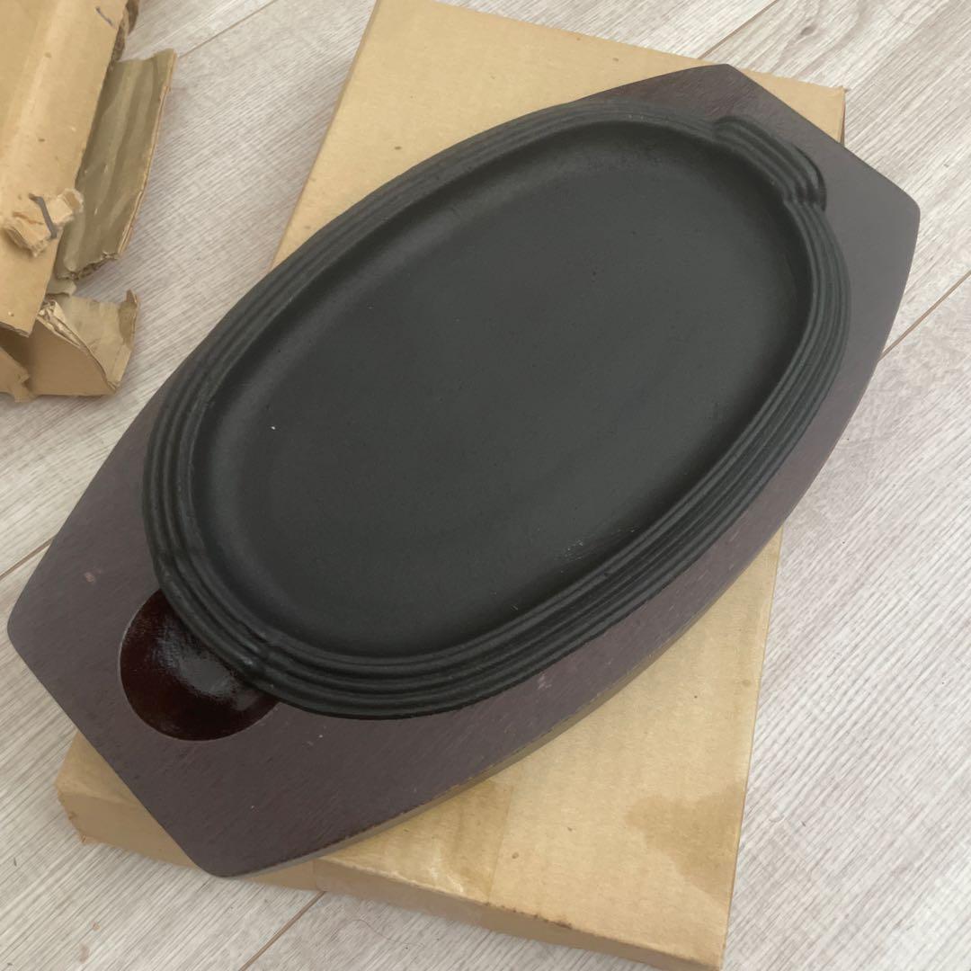 鋳鉄製オーバル型グリルパン 木製トレイ付きセット　新品