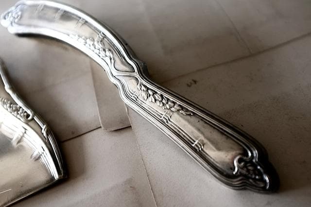 フランス アールデコ 銀の蔦葉とダストパン＆ブラシセット アンティーク