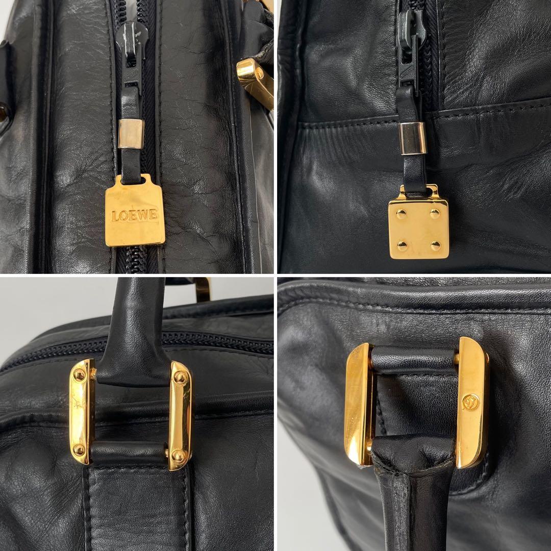 【極美品】ロエベ アマソナ32 ミニボストン アナグラム レザー 黒